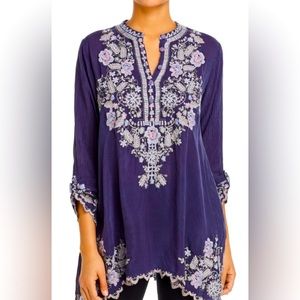 Johnny Was NWT top/tunic size Large “Mayan” Blue Embroidered long sleeves